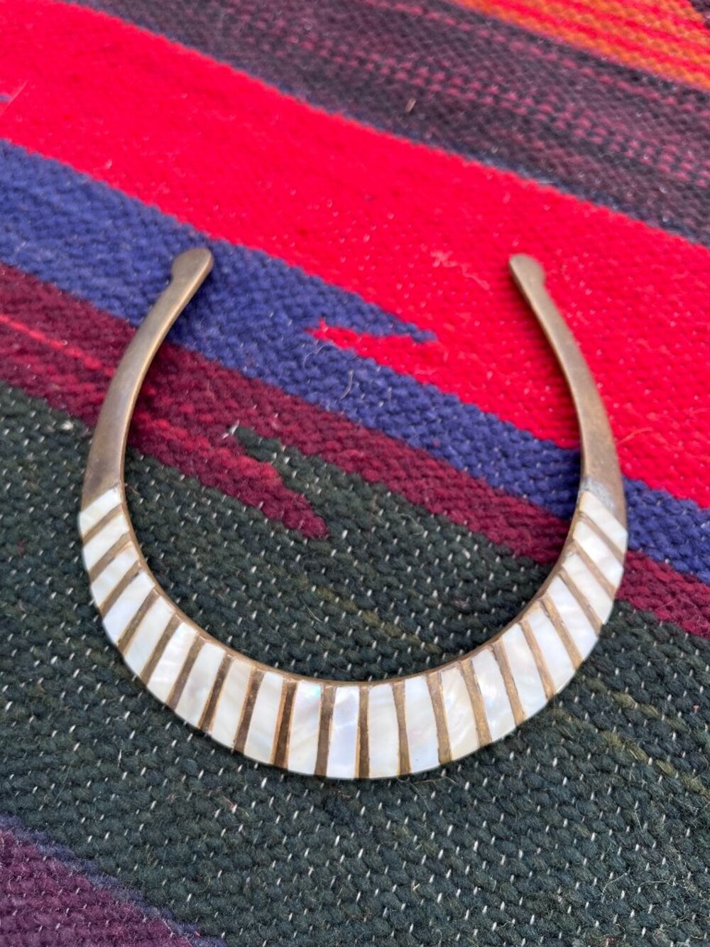 Vintage 1970's Brass and Mother of Pearl Choker Necklace